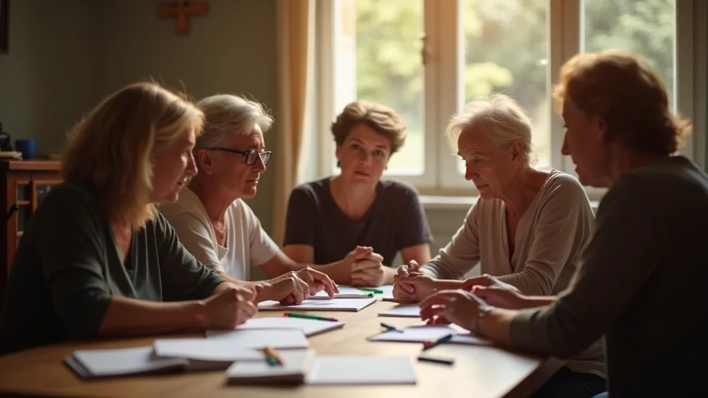 Grupo de personas adultas trabajando en un taller creativo alrededor de una mesa común