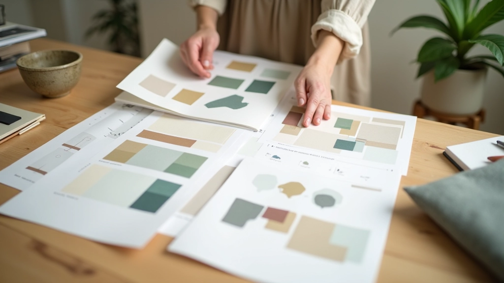 Paleta de cores e têxteis para design de quartos