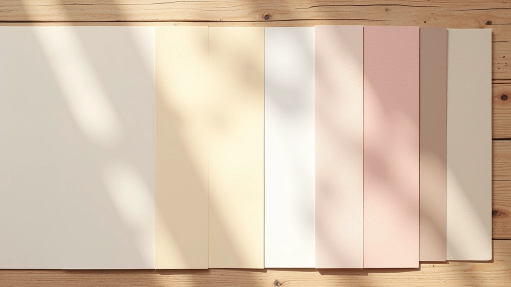 Amostras de cores neutras e tons pastel dispostas em círculo mostrando harmonia cromática