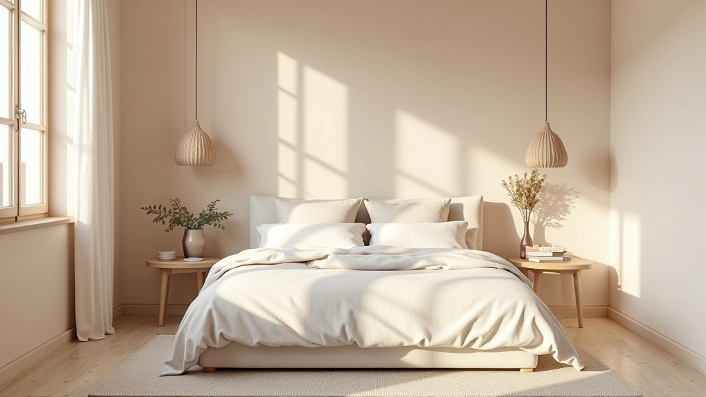 Quarto completo com design sereno e integração de todos os elementos
