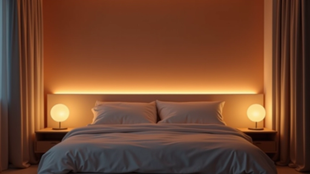 Diagrama de três tipos de iluminação de quarto: luz ambiente no teto, luminária de cabeceira como luz de tarefa, e luz indireta atrás da cabeceira