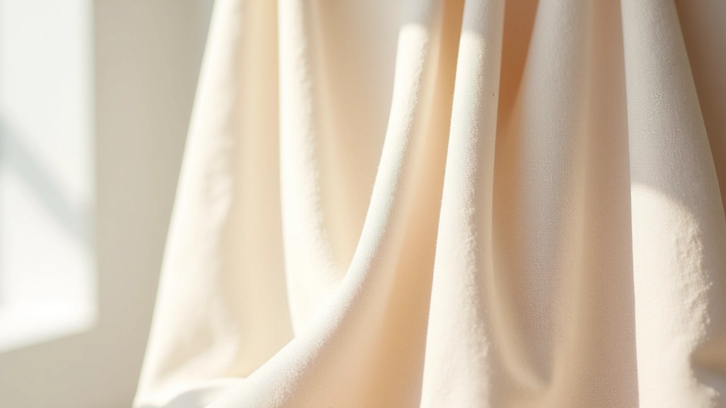Detalhe de diferentes amostras de tecidos naturais: algodão branco, linho creme e seda brilhante lado a lado
